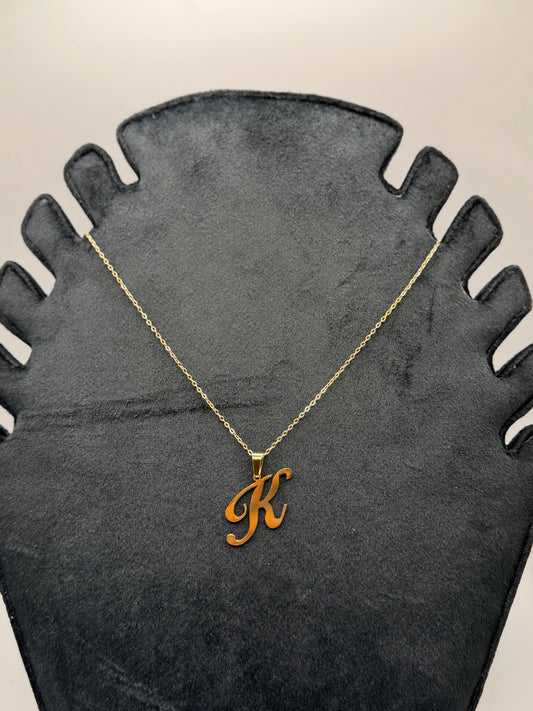 Gold Script Initial 'K' Necklace