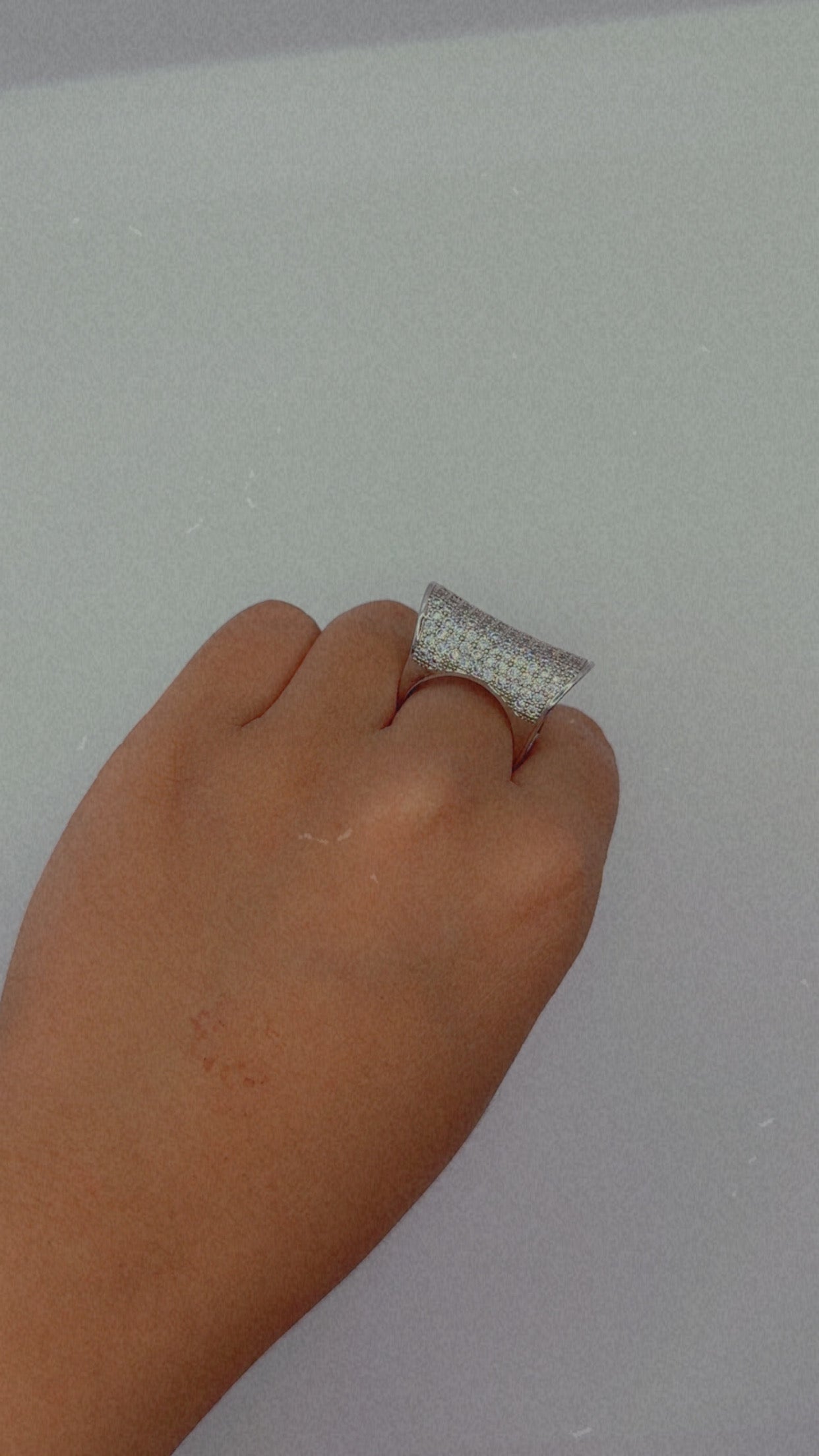Wide Silver Tone Pave Crystal Band Ring