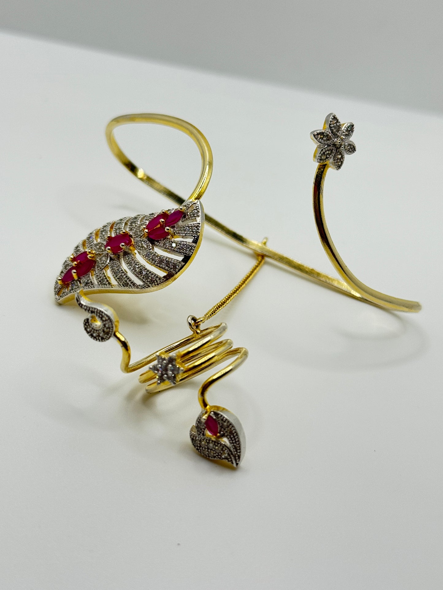 Fashionable Gold-Tone With Ring and Bracelet with Gemstones