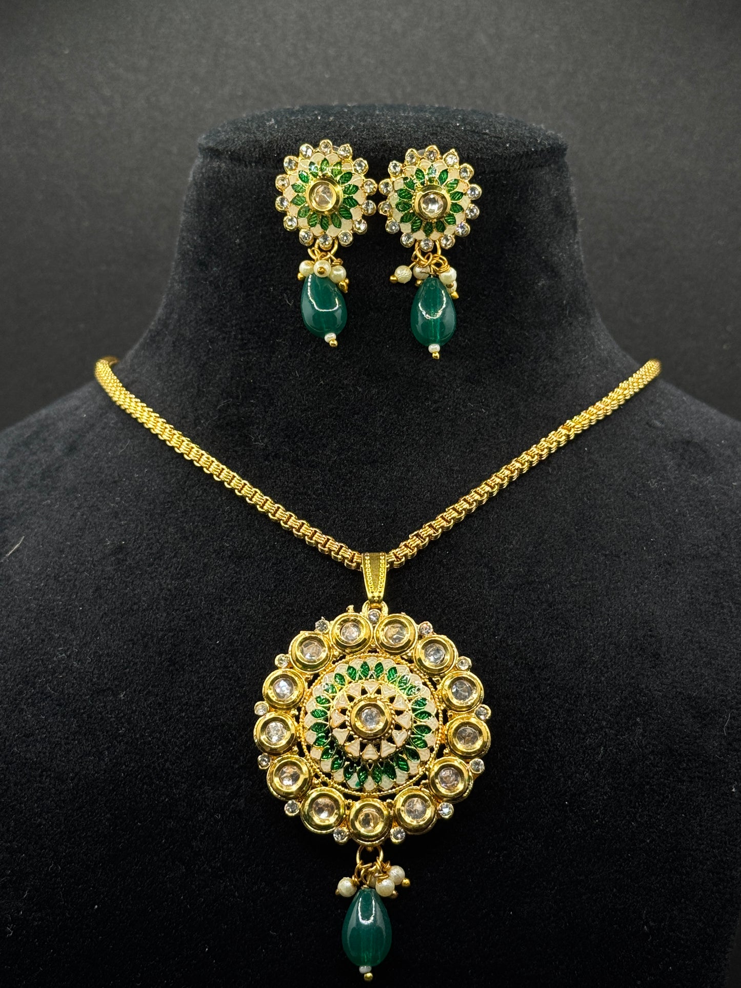Green Meenakari and Stone Studded Artificial Jewellery Necklace Set without chain