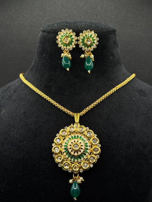 Green Meenakari and Stone Studded Artificial Jewellery Necklace Set without chain
