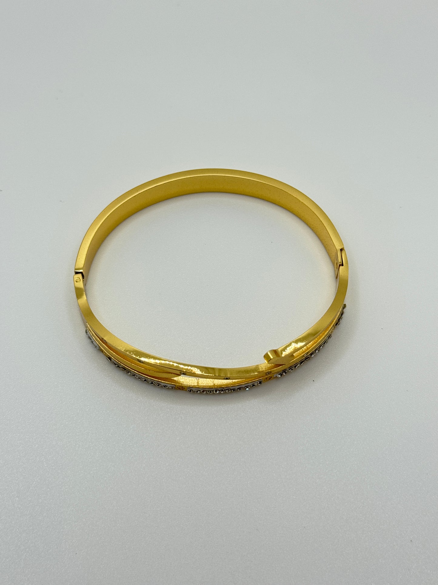 Modern Gold Bangle with Pave Crystals