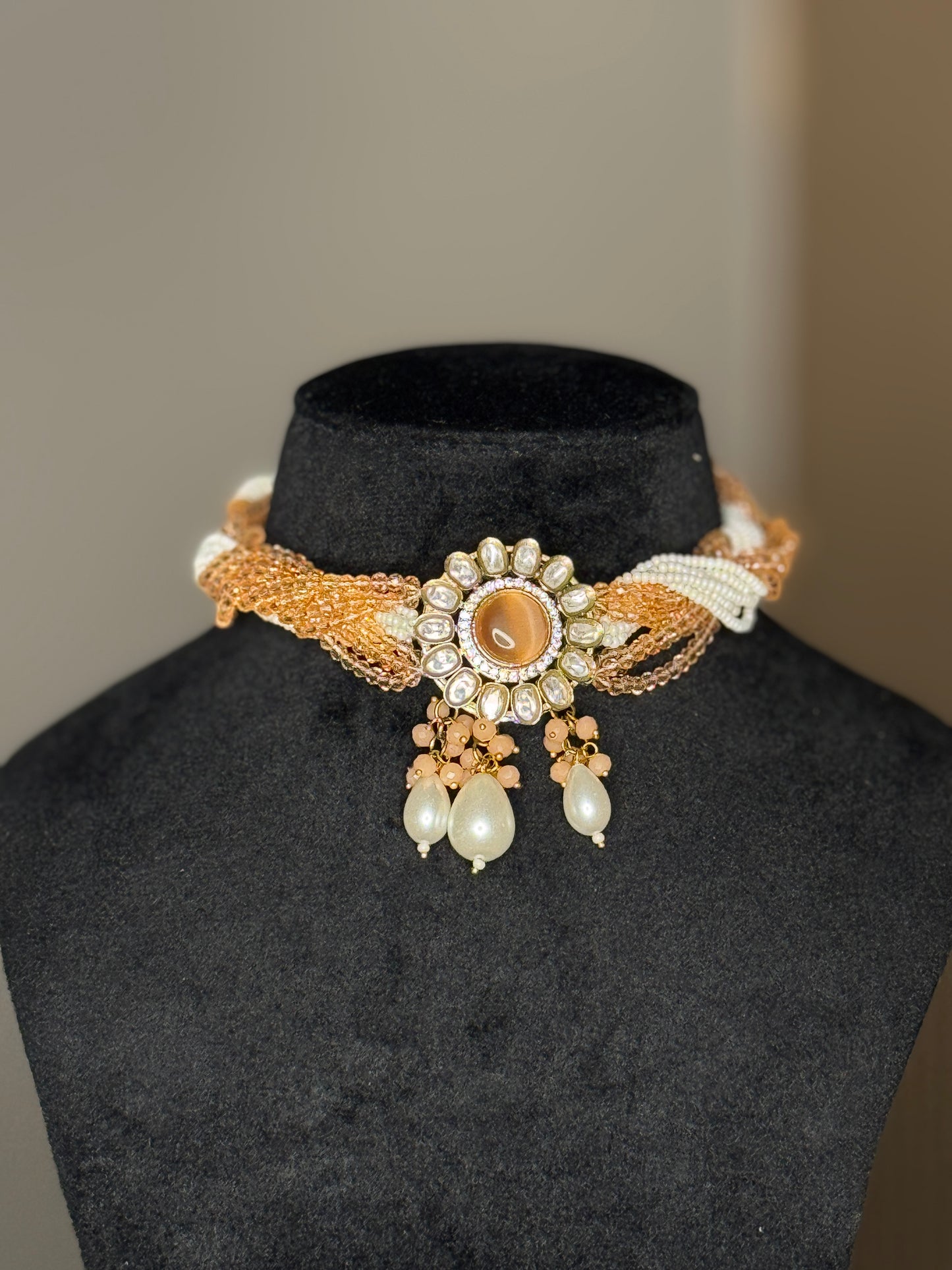 Elegant Pearl & Gold-Tone Choker Necklace Set