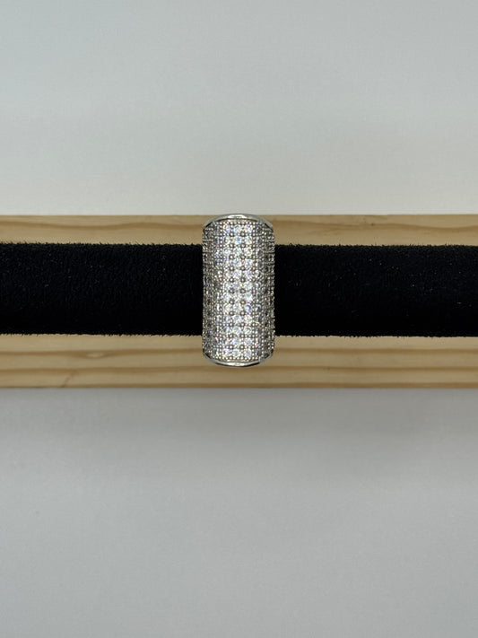 Wide Silver Tone Pave Crystal Band Ring