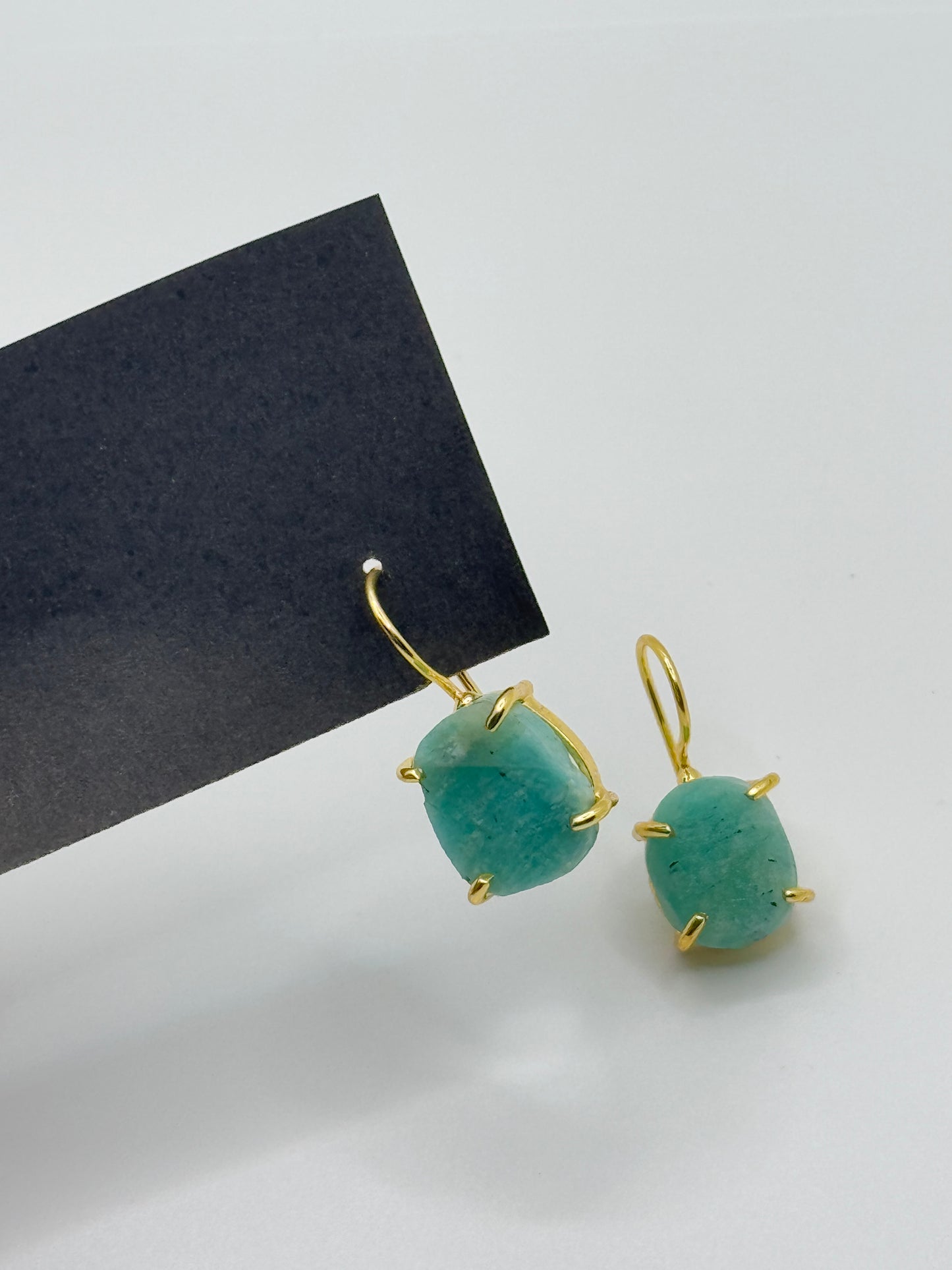 Gold Hook Earrings with Raw Amazonite Stones