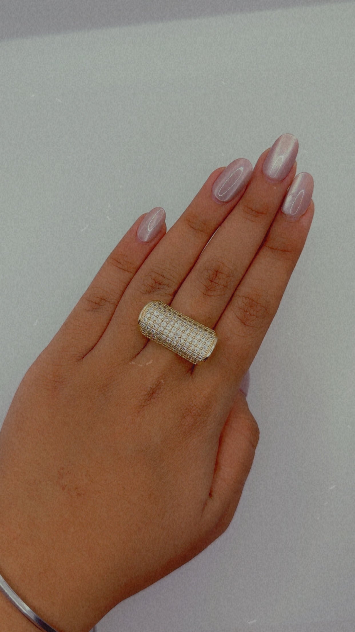 Wide Gold Tone Pave Crystal Band Ring