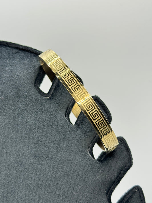 Men's Polished Gold Greek Key Bangle