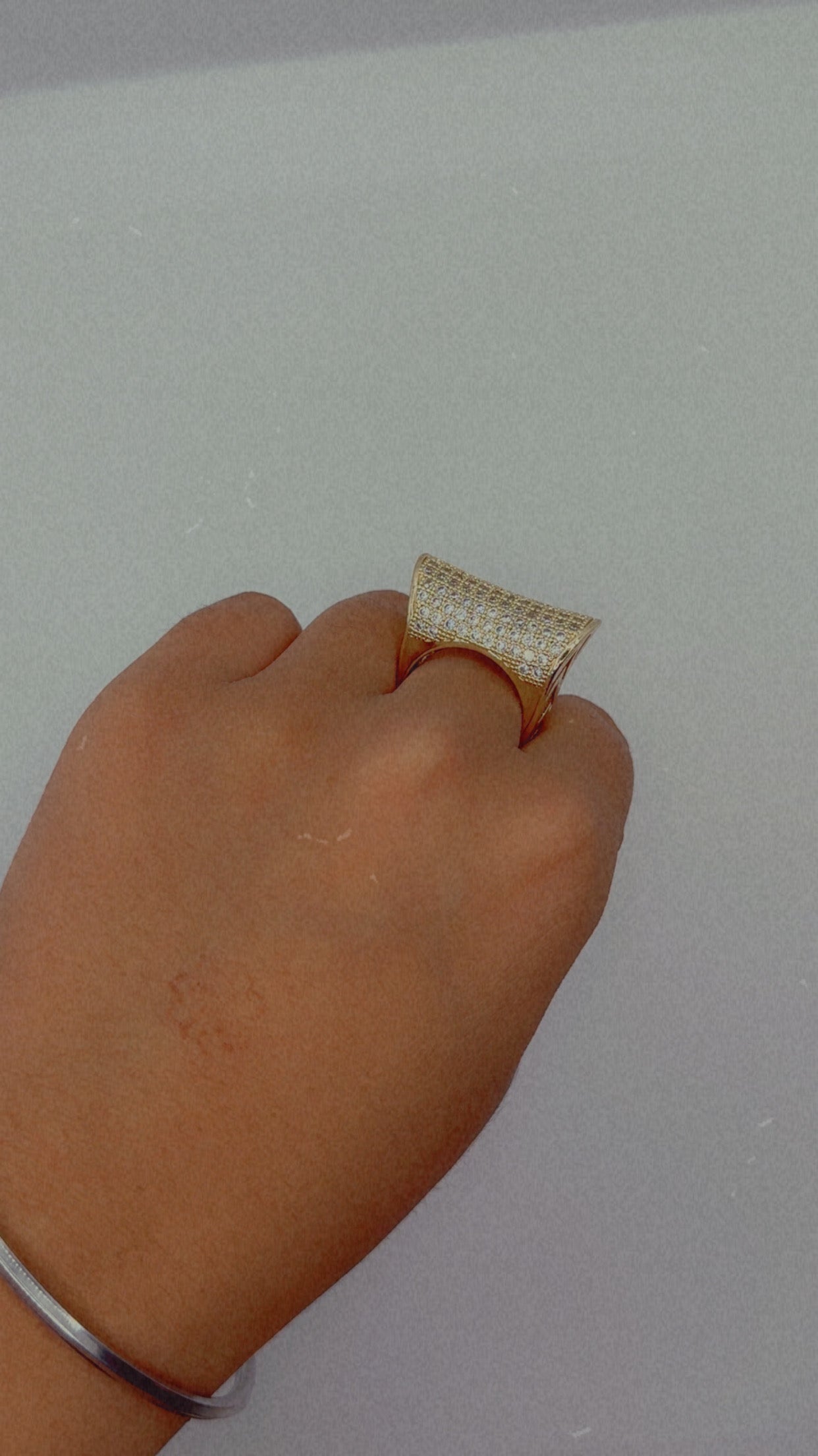 Wide Gold Tone Pave Crystal Band Ring