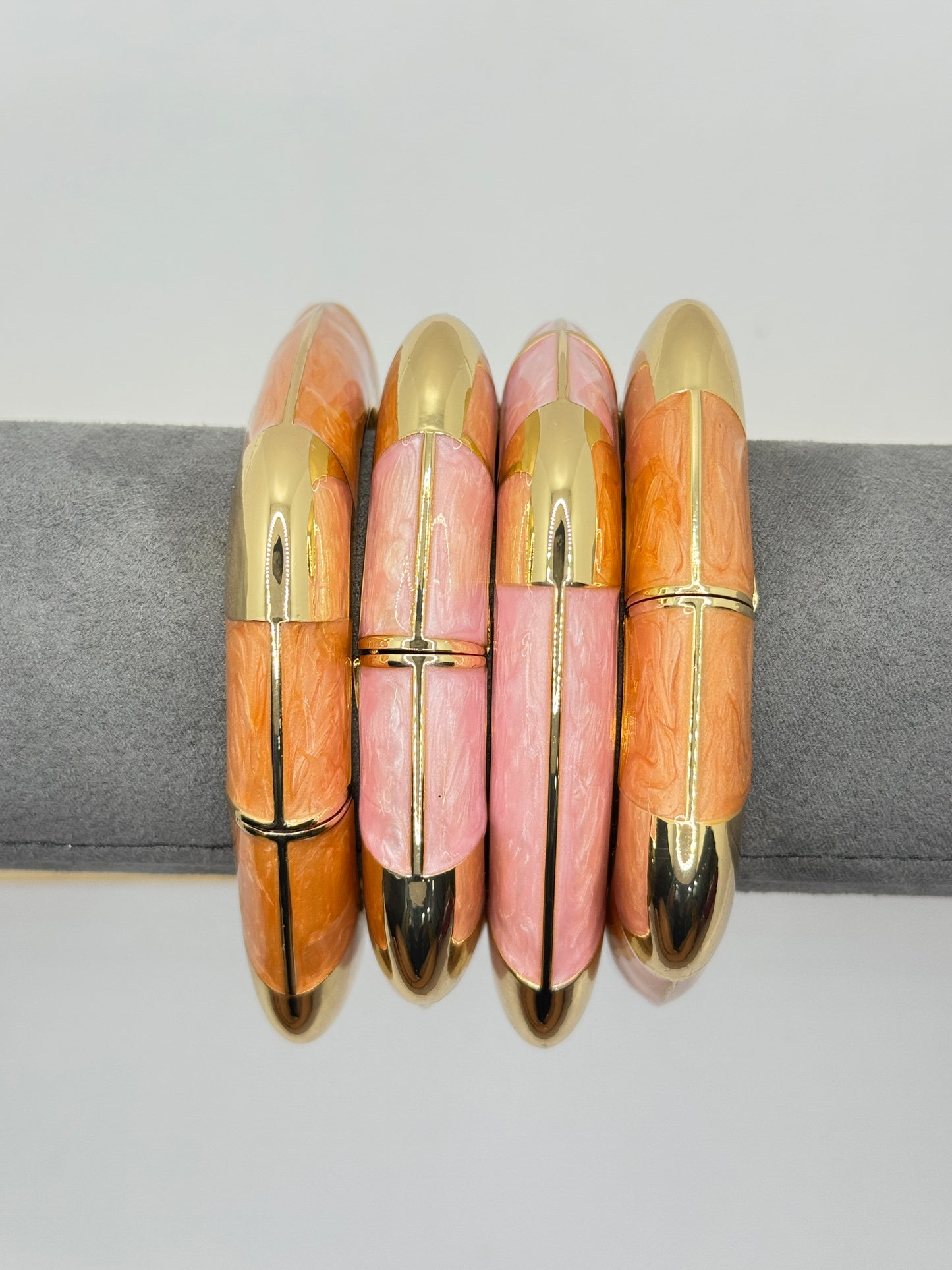 Peach and Gold Bangle with a Marble-like Finish