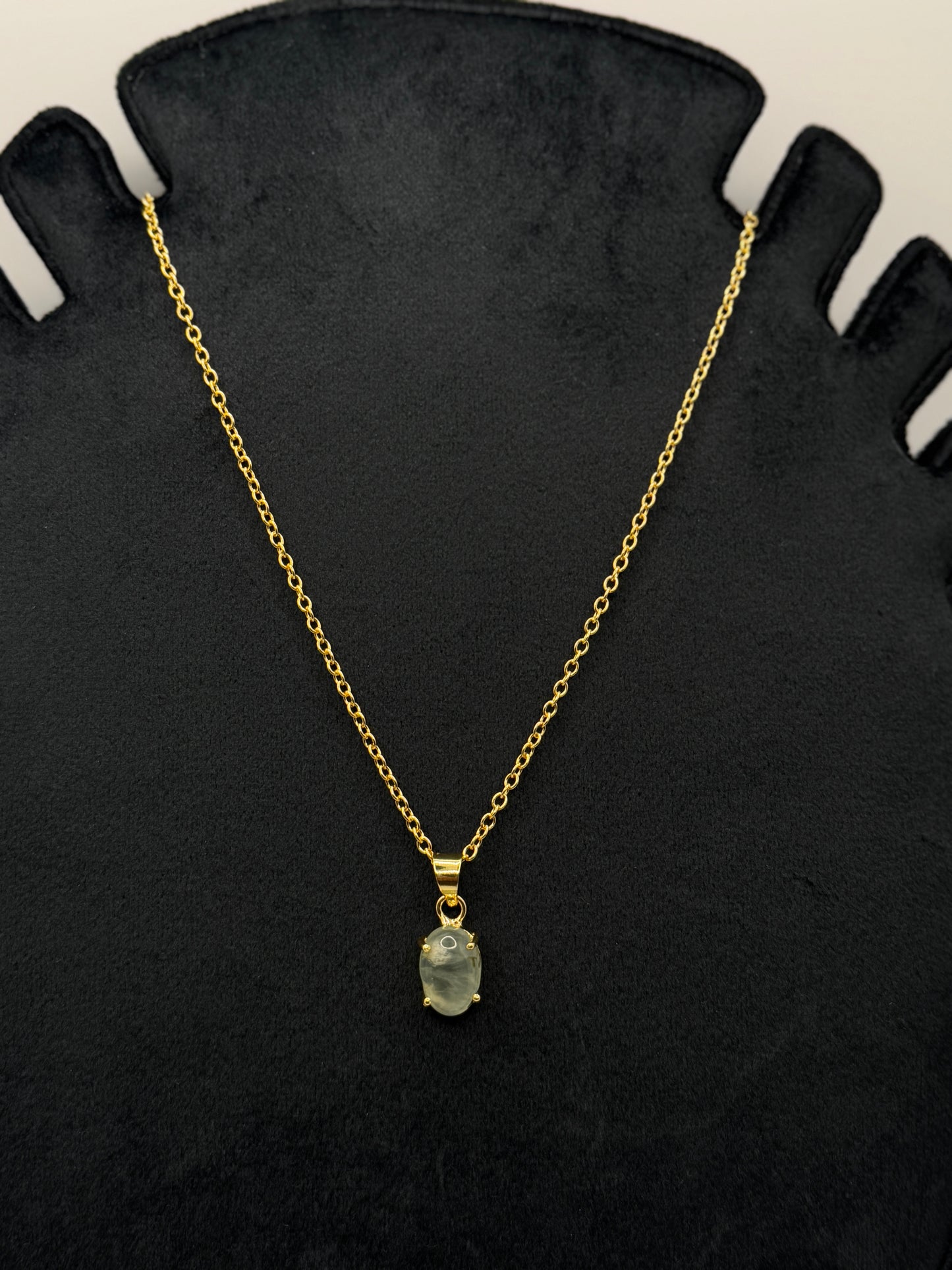 Gold Chain Necklace with Oval Pale Gemstone Pendant