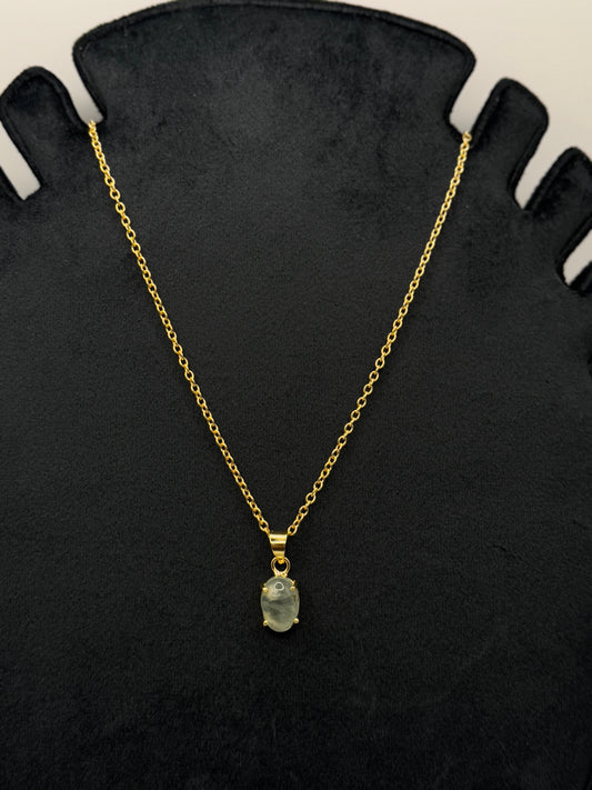 Gold Chain Necklace with Oval Pale Gemstone Pendant