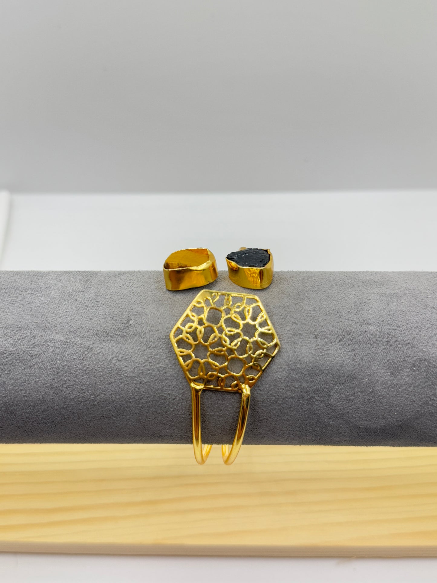 Dual Aura Stone Hex Cuff Bracelet