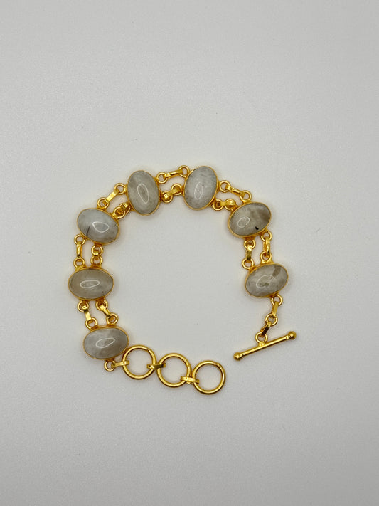 Gold Link Bracelet with Oval Moonstone Cabochons