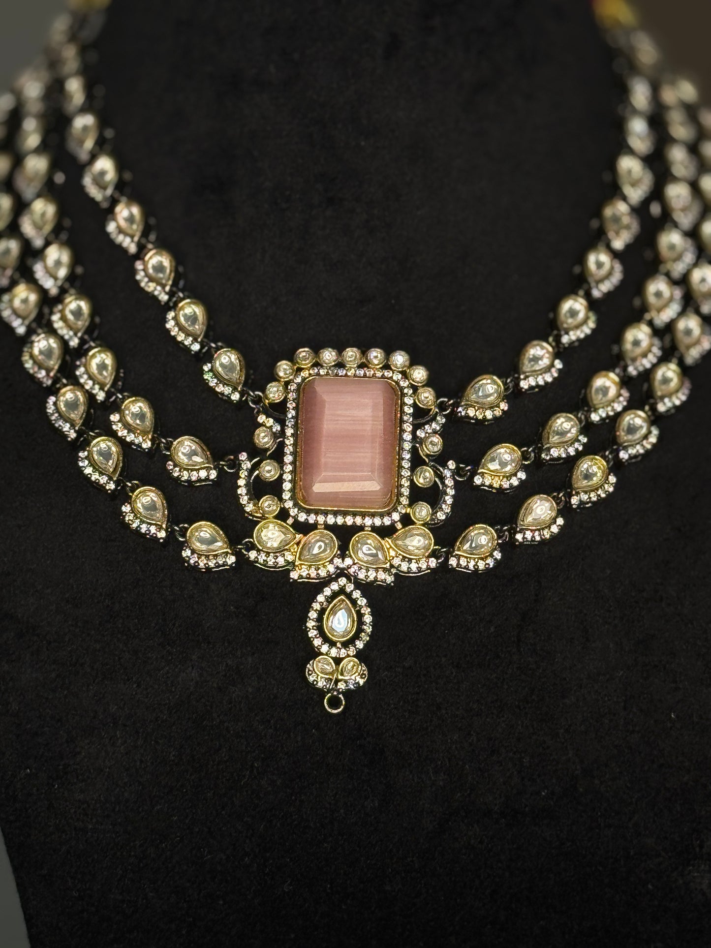 Regal Multi-Layered Polki Kundan Set with Pink Stone
