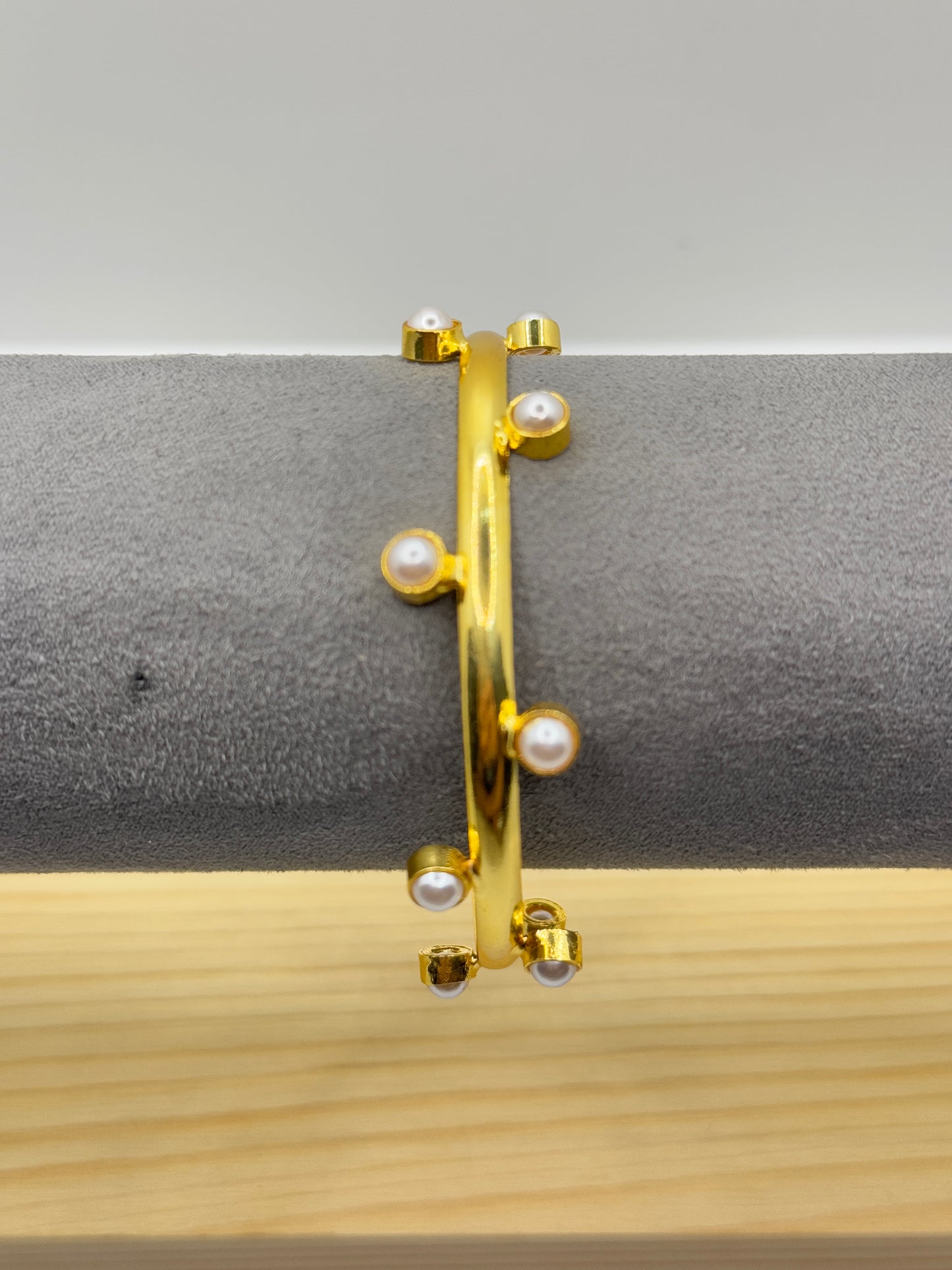 Gold Bangle Bracelet with Pearl