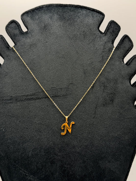 Gold Script Initial 'N' Necklace