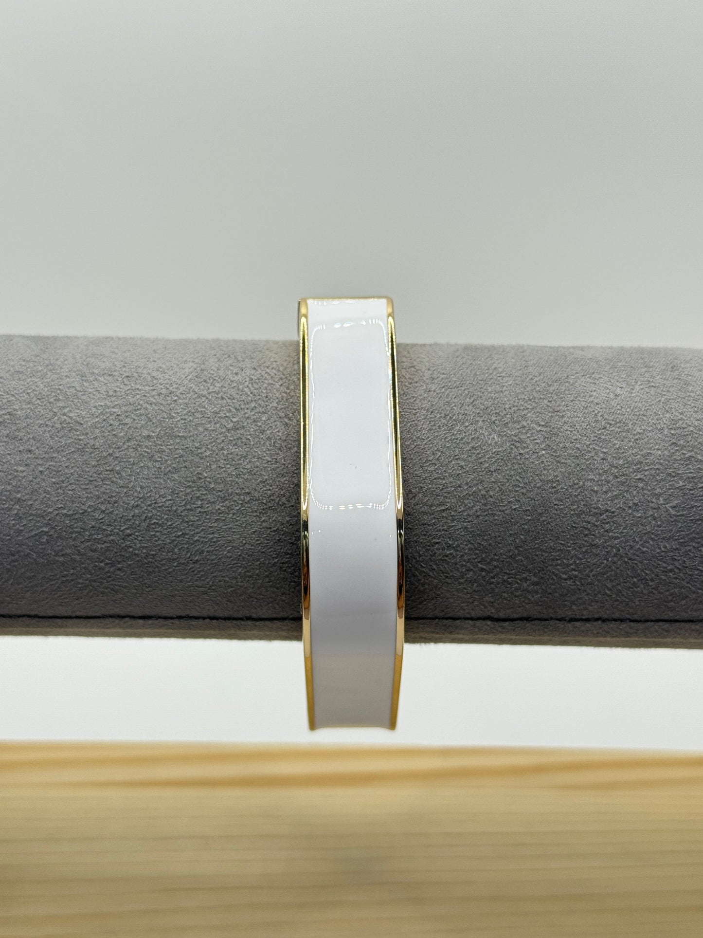 White and Black Half-Split Bangle with Gold Border