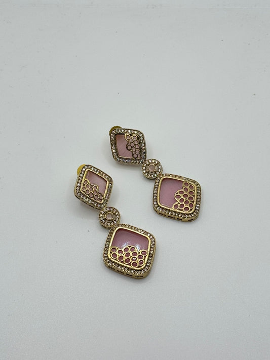 Chic Square Drop Earrings with Pavé Stones and Cutwork Design