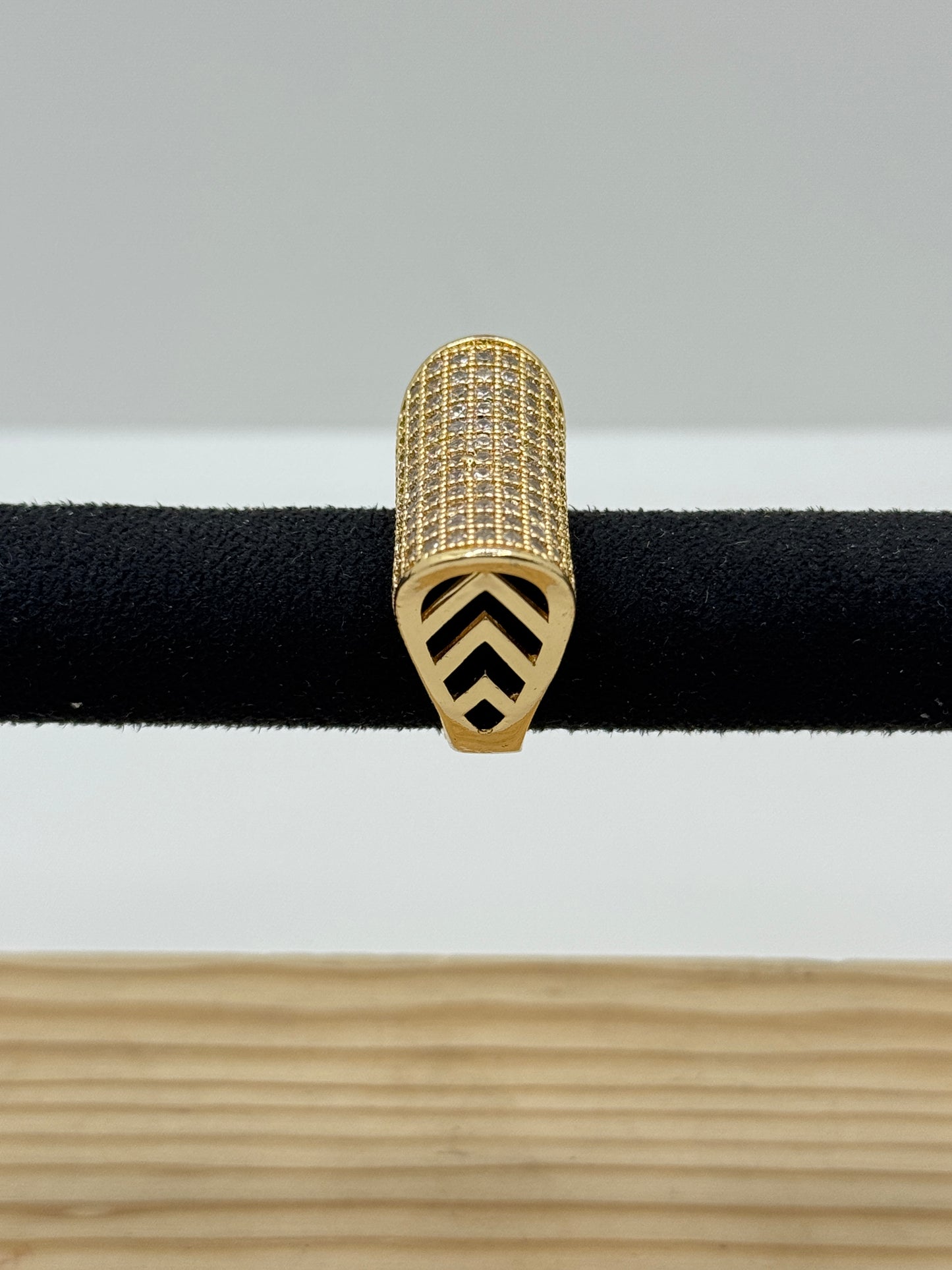Wide Gold Tone Pave Crystal Band Ring