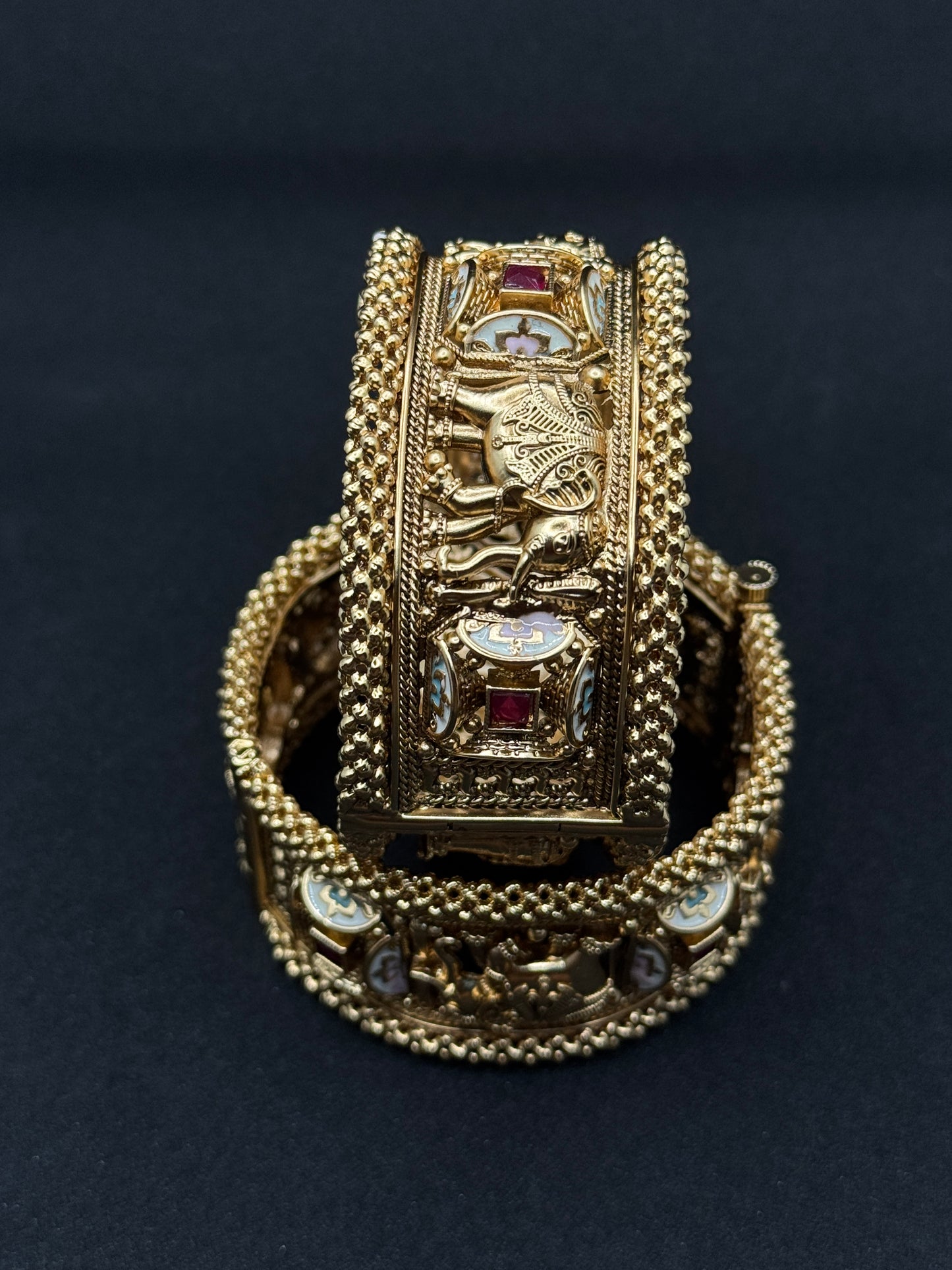 Ornate Rajwadi Gold-Plated Openable Bangles (Pair) 2*6