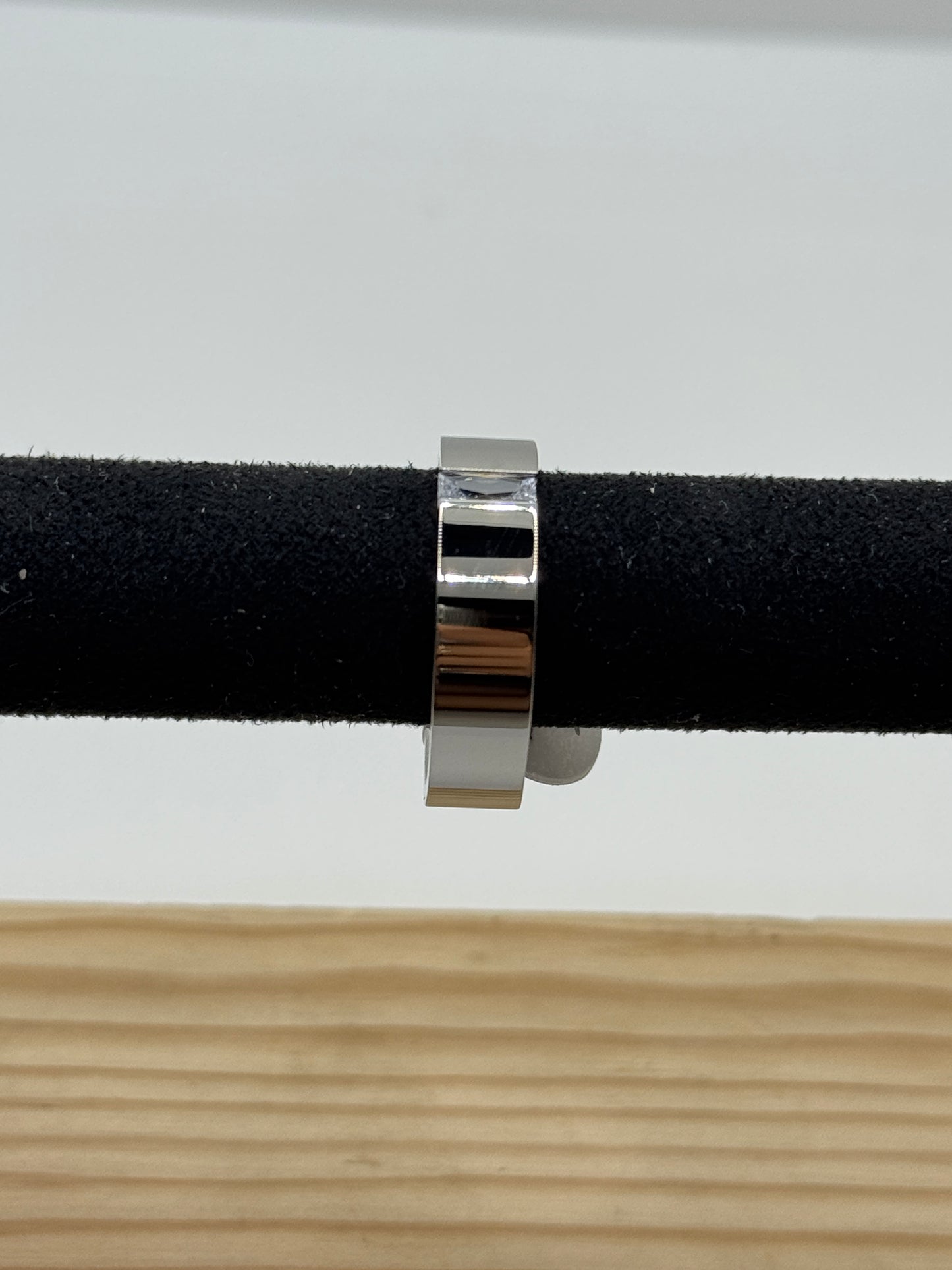 Men's Sterling Silver Band with Baguette Crystal