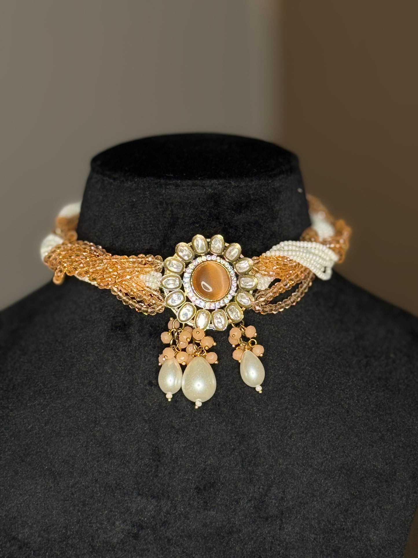 Elegant Pearl & Gold-Tone Choker Necklace Set