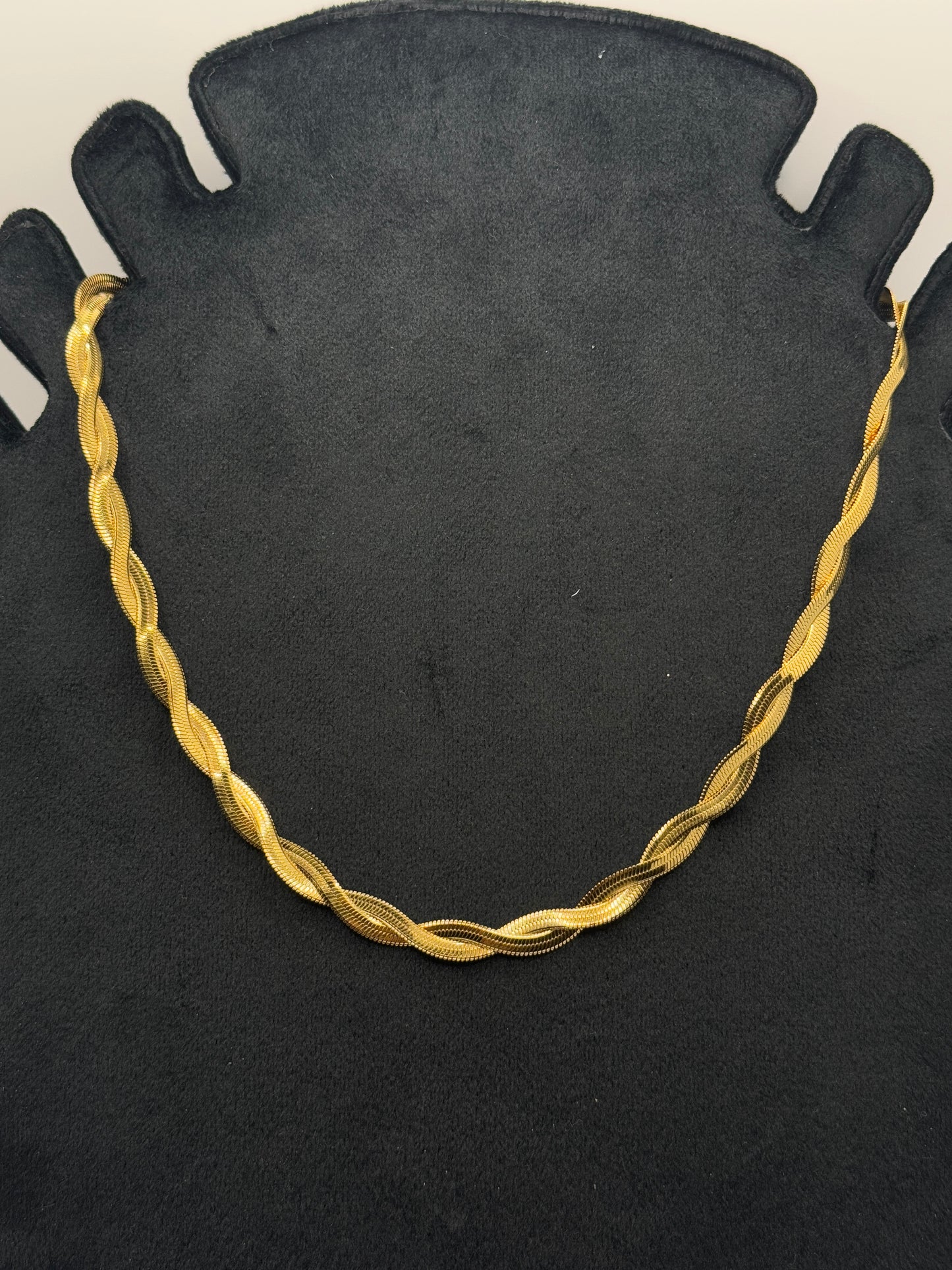Stylish Gold Braided Herringbone Chain Necklace