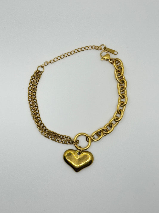 Gold Double Chain Heart Bracelet
