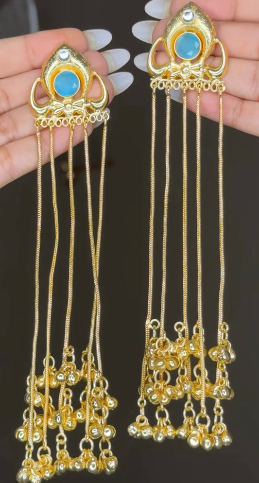 Kashmiri earrings with blue stone