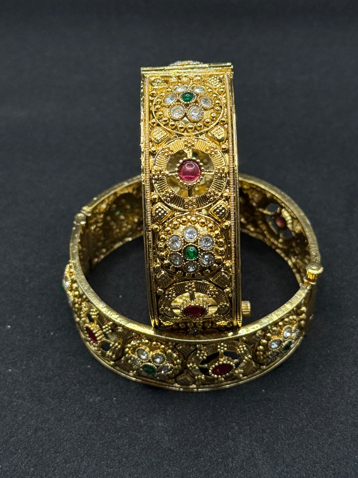 Gold Plated Polki Rajwadi Kada Bangles 2*8
