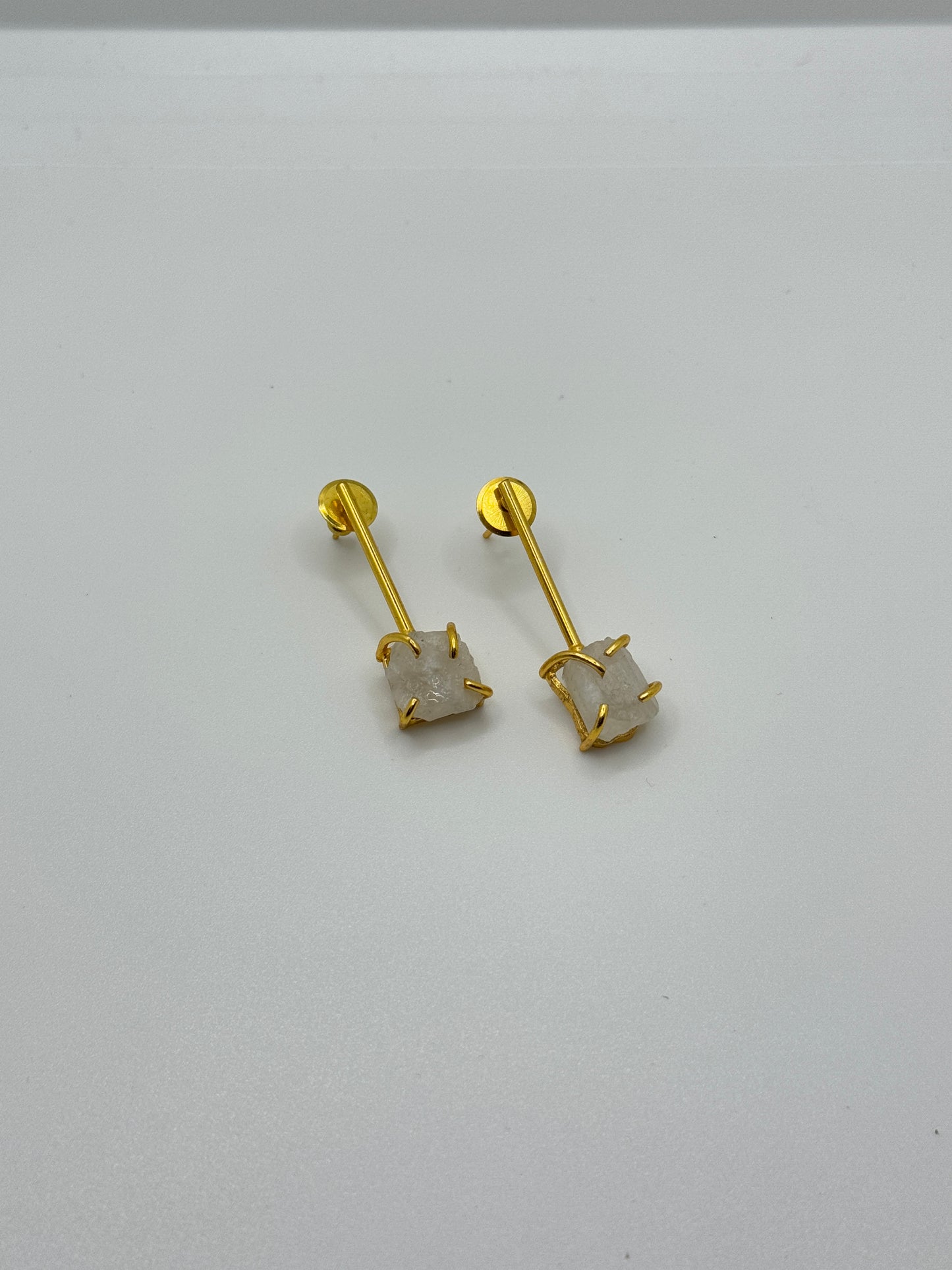 Gold Drop Earrings with Raw White Quartz Stone