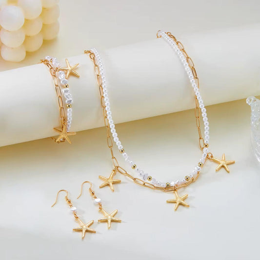 Starfish pear earrings necklace bracelet set