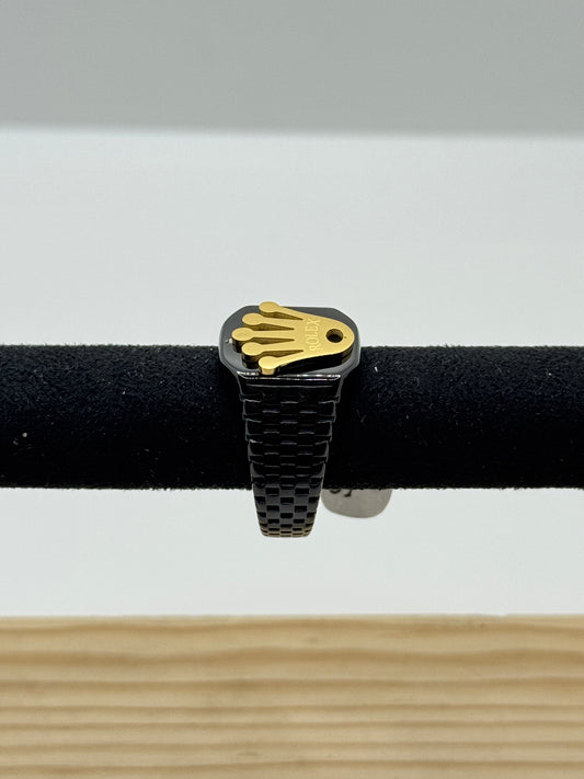 Men's Black & Gold Rolex Crown Style Ring