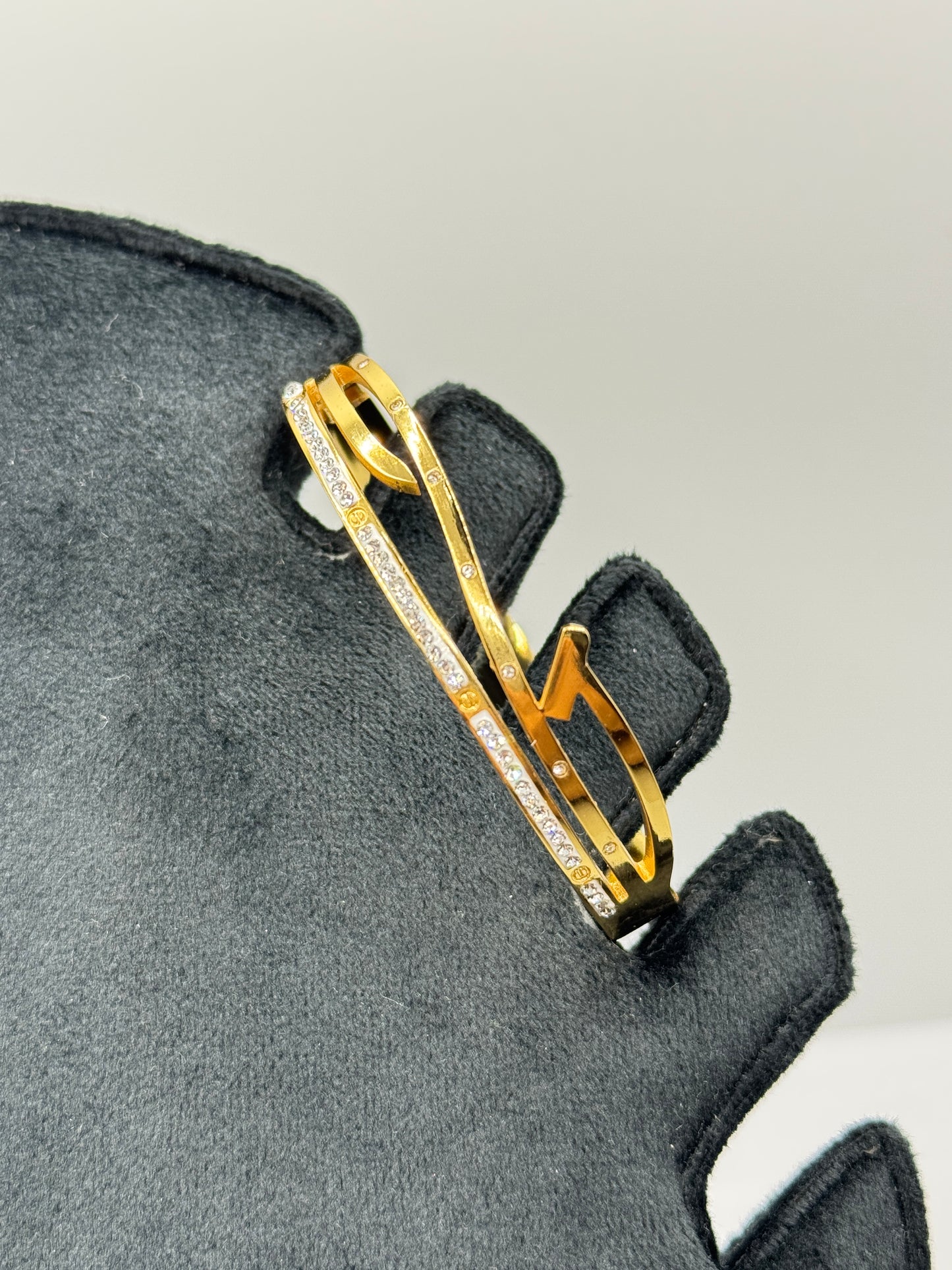 Modern Gold Bangle with Pave Crystals