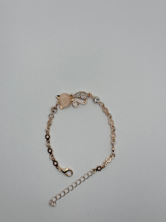 Rose Gold Tone Cat and Cubic Zirconia Ankle Bracelet