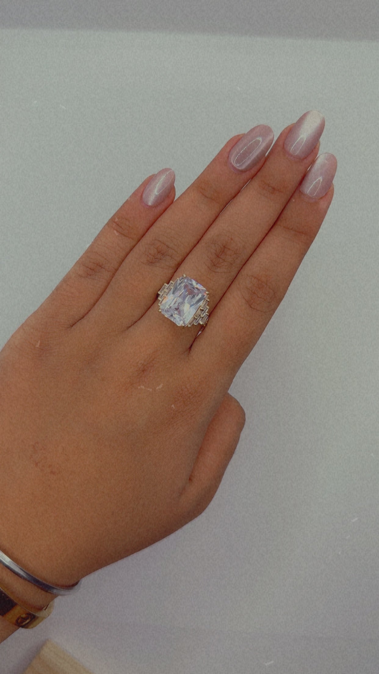 Large Radiant Cut Crystal Ring with Art Deco Band