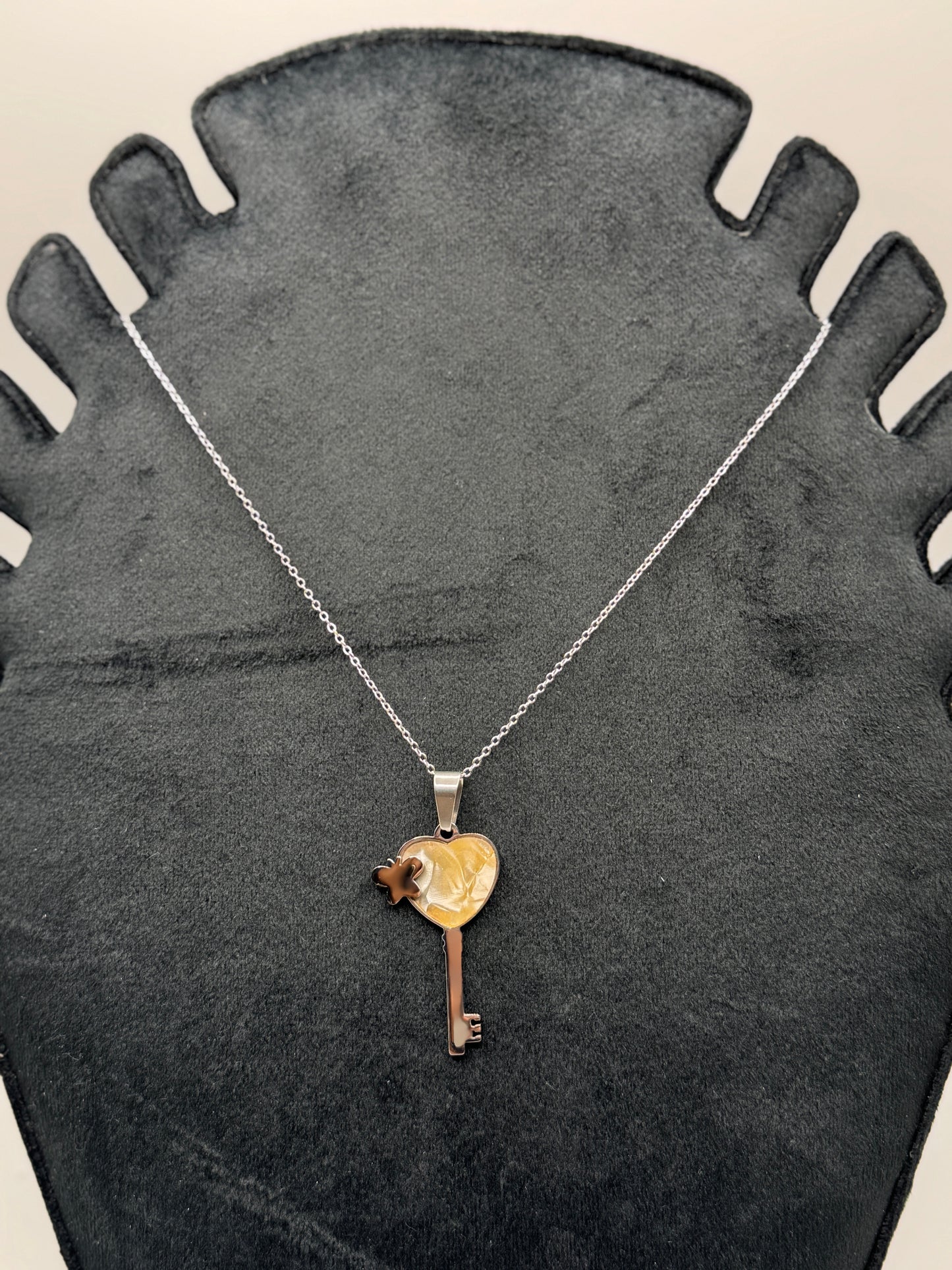 Silver Heart-Shaped Key Necklace