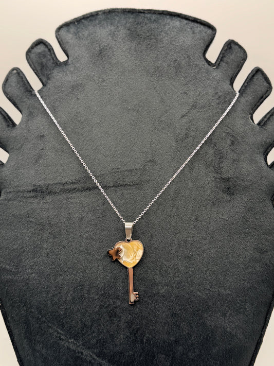 Silver Heart-Shaped Key Necklace