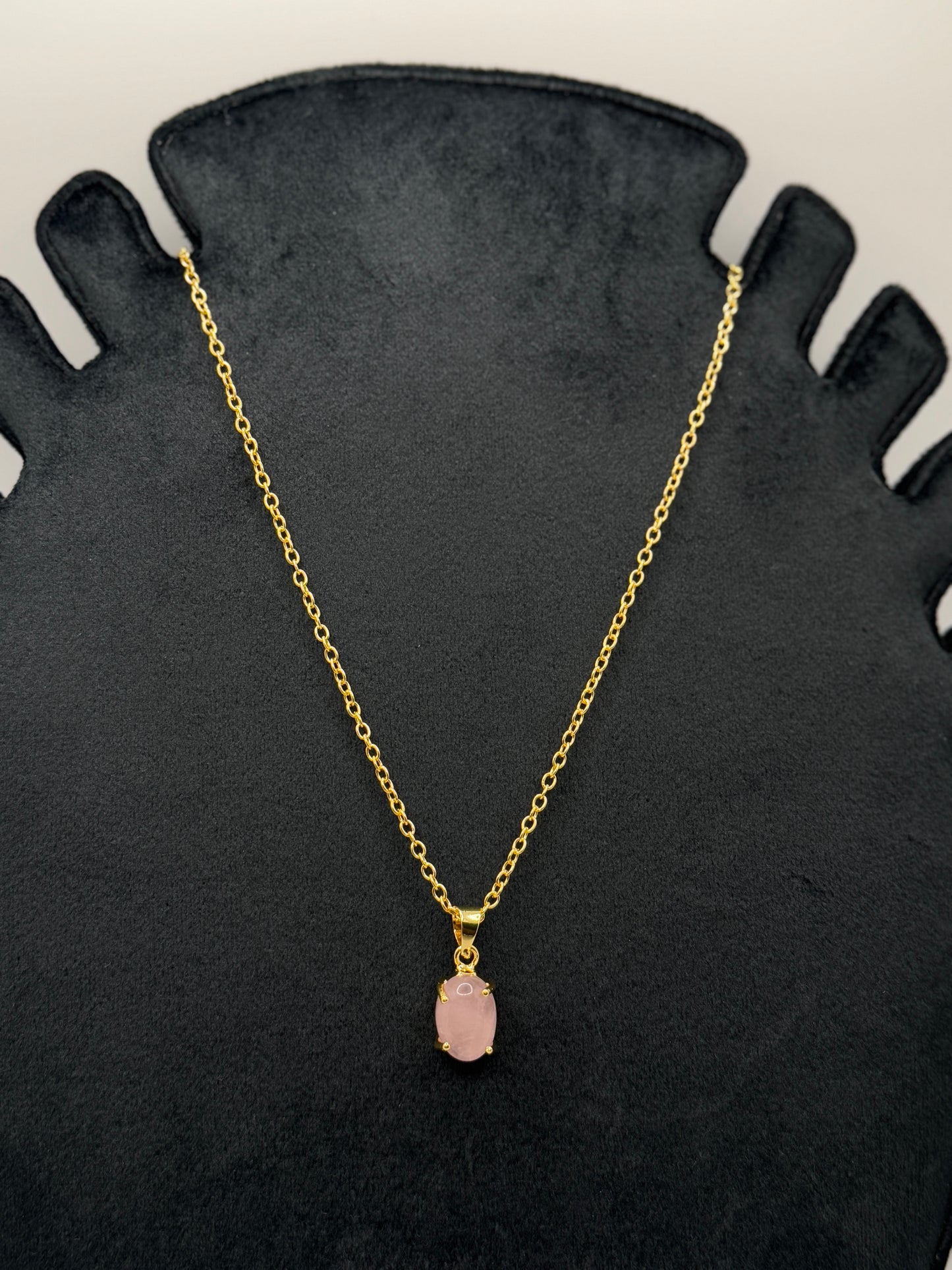 Gold Chain Necklace with Oval Rose Quartz Pendant