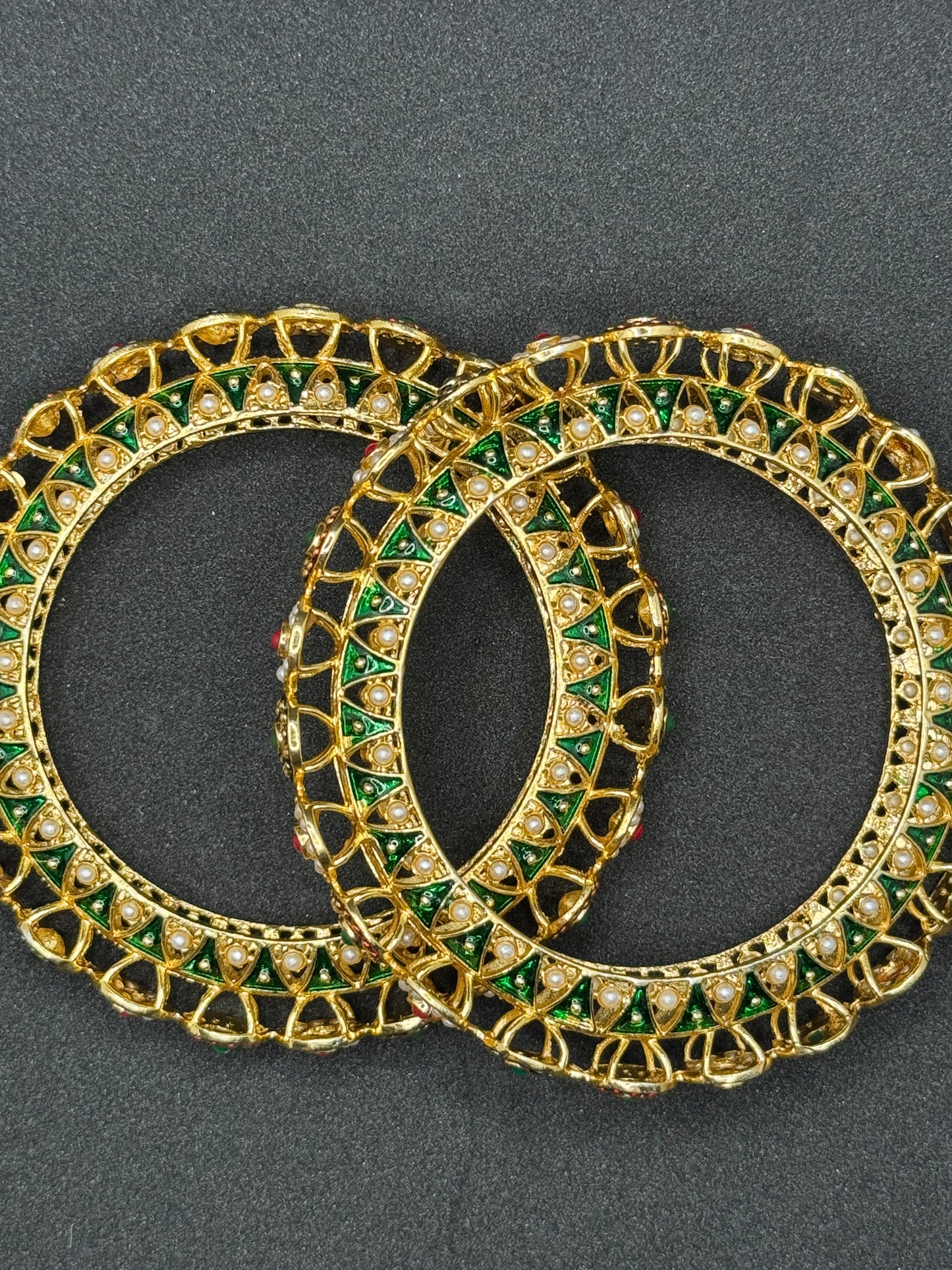 Ornate Gold Plated Pachili Style Bangles with Pearl 2*6
