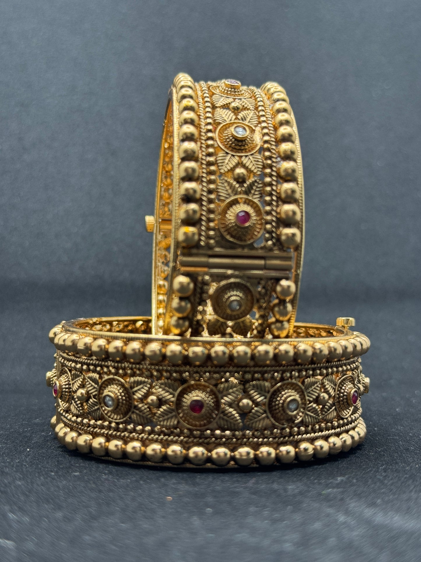 Antique Indian Gold-Toned Bangles with Intricate Filigree 2*6