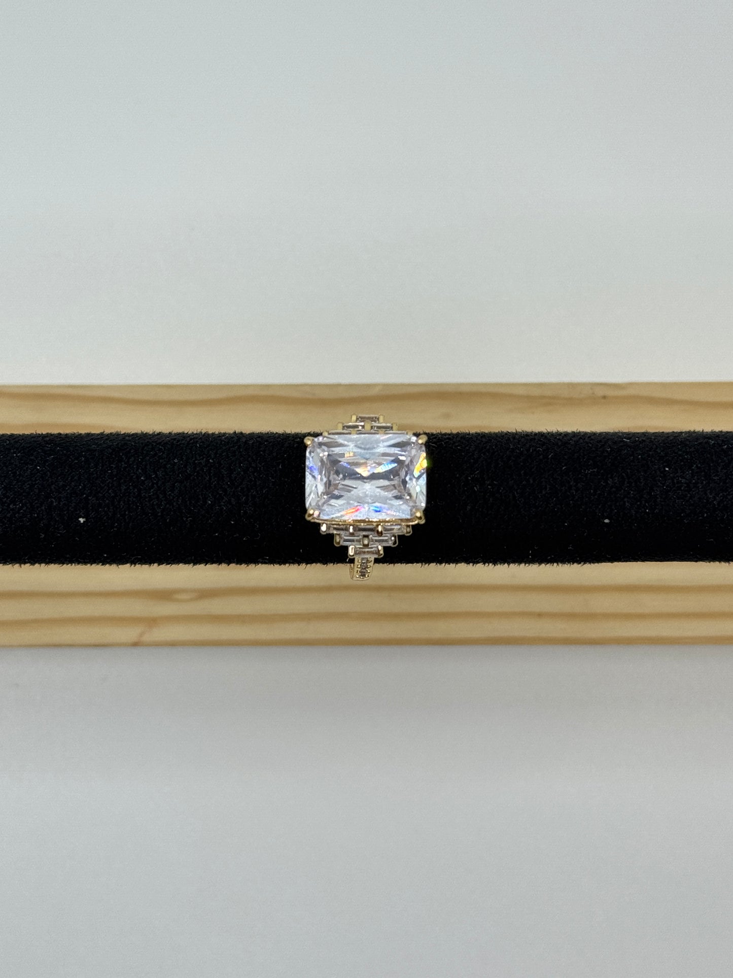 Large Radiant Cut Crystal Ring with Art Deco Band