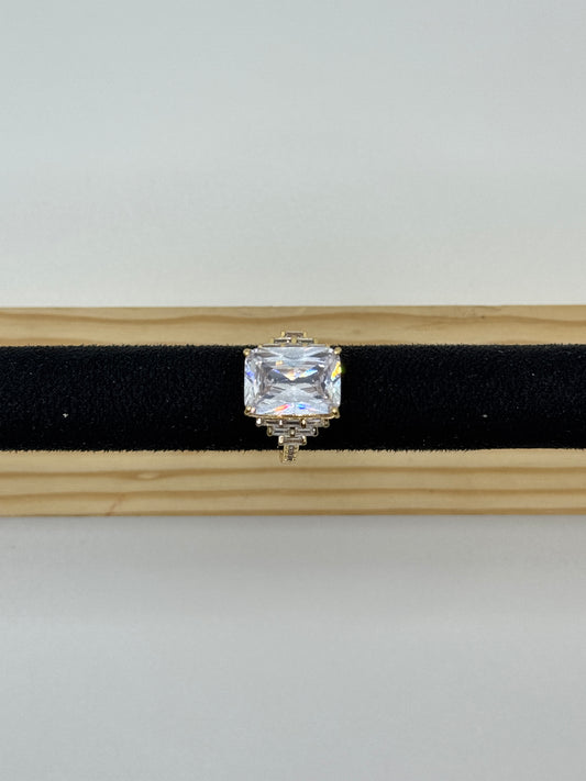 Large Radiant Cut Crystal Ring with Art Deco Band