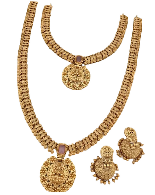 Antique temple jewellery double necklace set