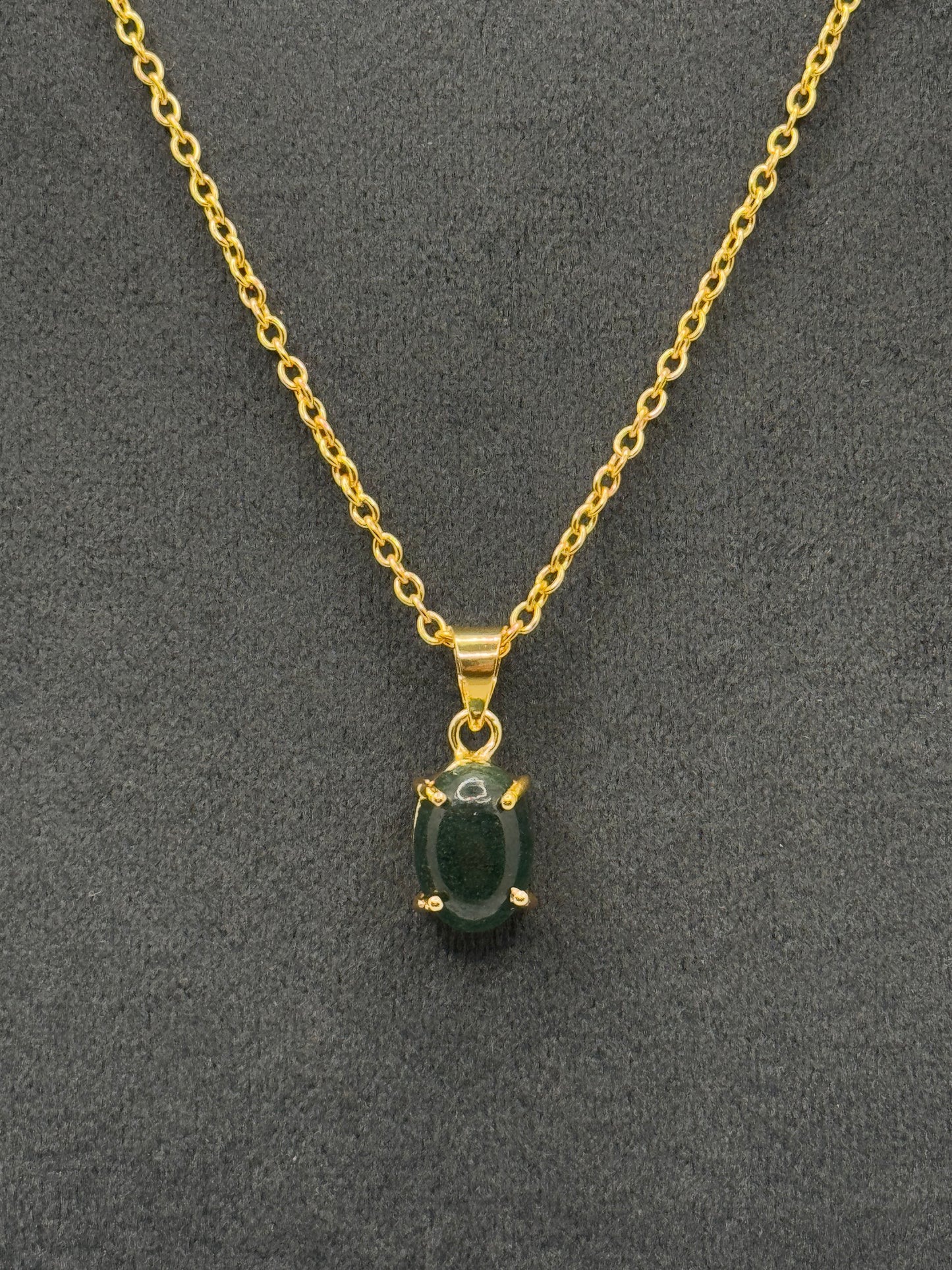 Gold Chain Necklace with Oval Dark Gemstone Pendant