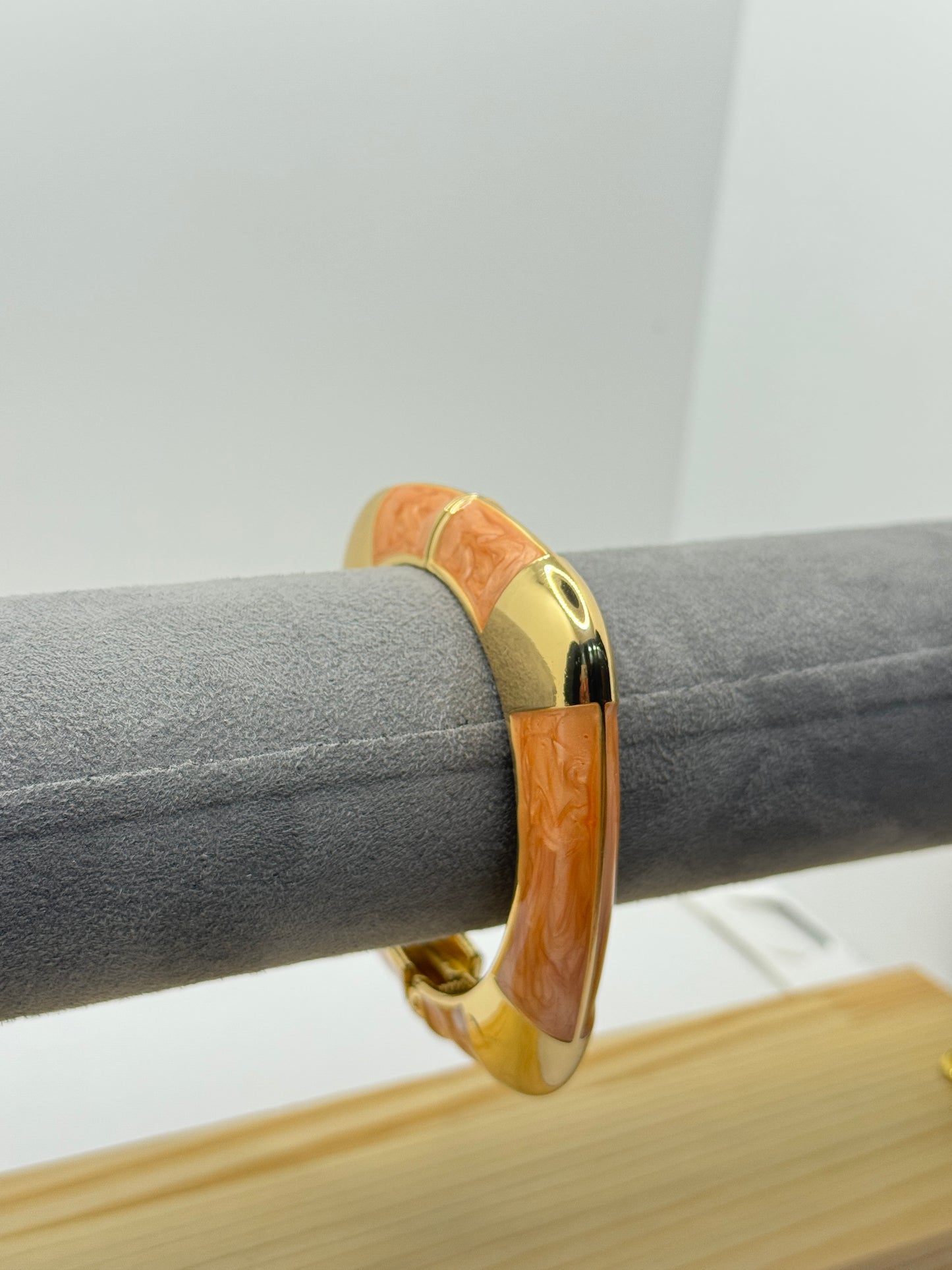 Peach and Gold Bangle with a Marble-like Finish
