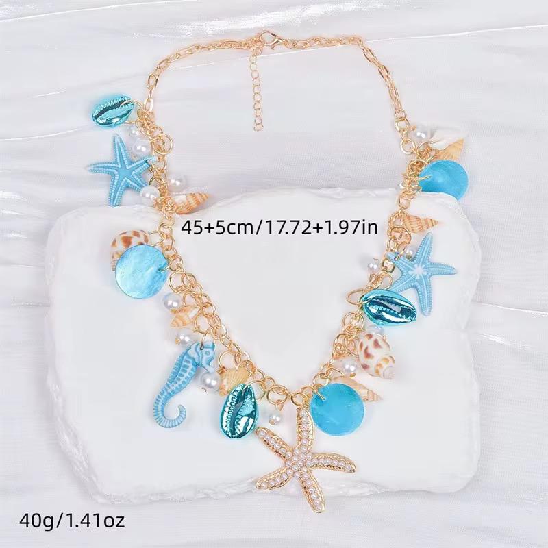 Pear starfish conch necklace