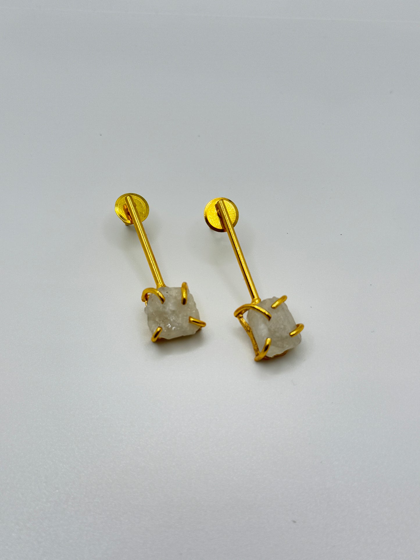 Gold Drop Earrings with Raw White Quartz Stone