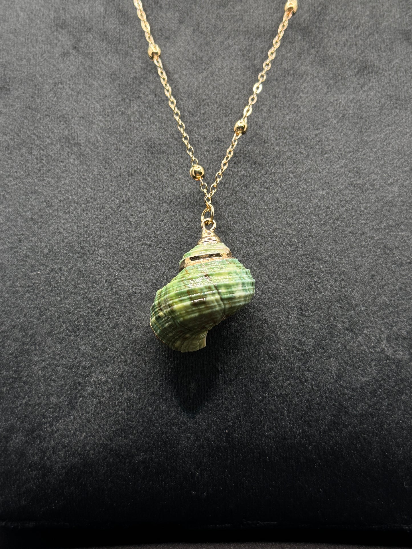 Vibrant Green Seashell Necklace with Gold-Tone Chain
