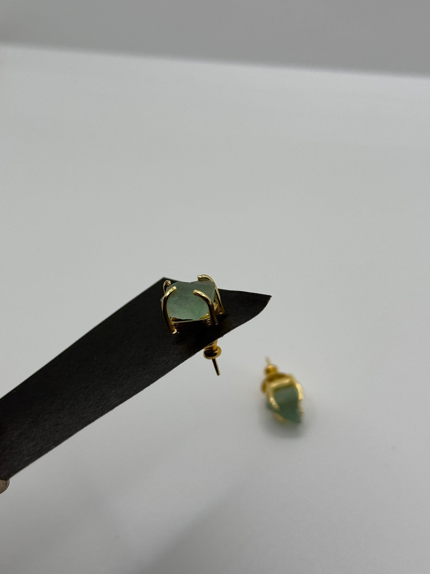 Raw Green Aventurine Gold Stud Earrings